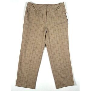 Bob Mackie Studio Ankle Pants Women 8 Camel Straight Red Black Striped Plaid